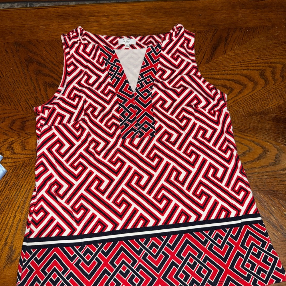 crown & ivy Red, Black & White Geometric Sleeveless Tank
